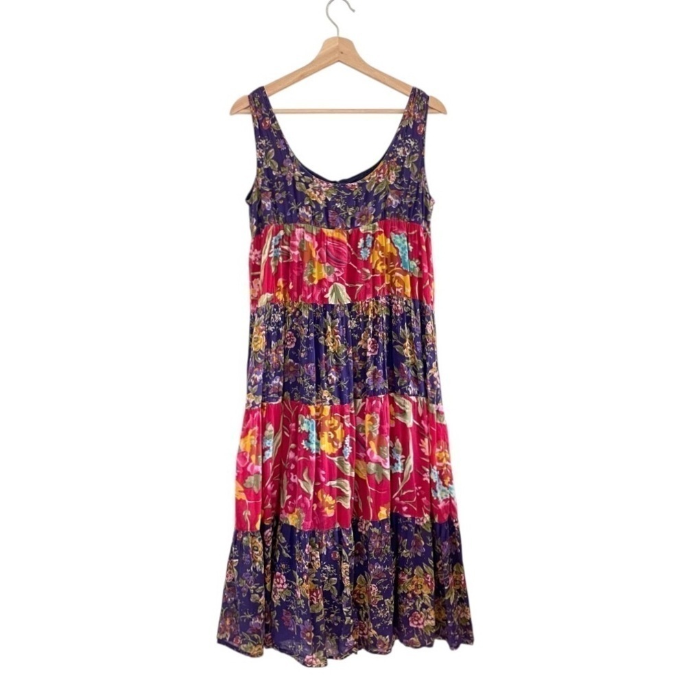 Vintage Erika Taylor Sport Mixed Floral Tiered Cotton Midi Maxi Dress Medium - Picture 2 of 11